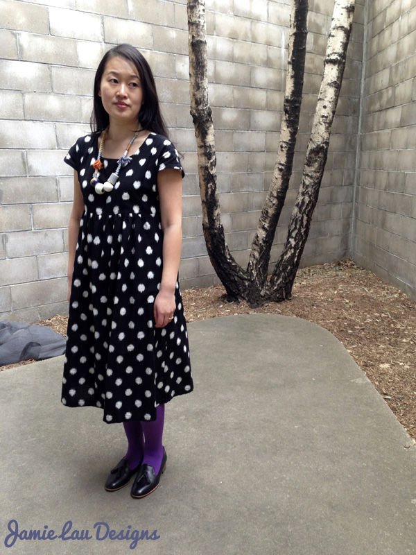 Jamie Lau Designs Black and White Dotted Ikat Midi Dress 1