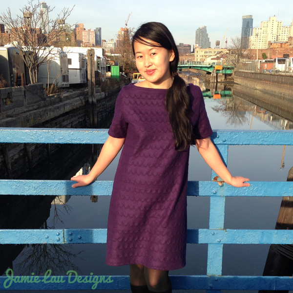 Jamie Lau Designs Aubergine Scalloped Wool A-line Dress