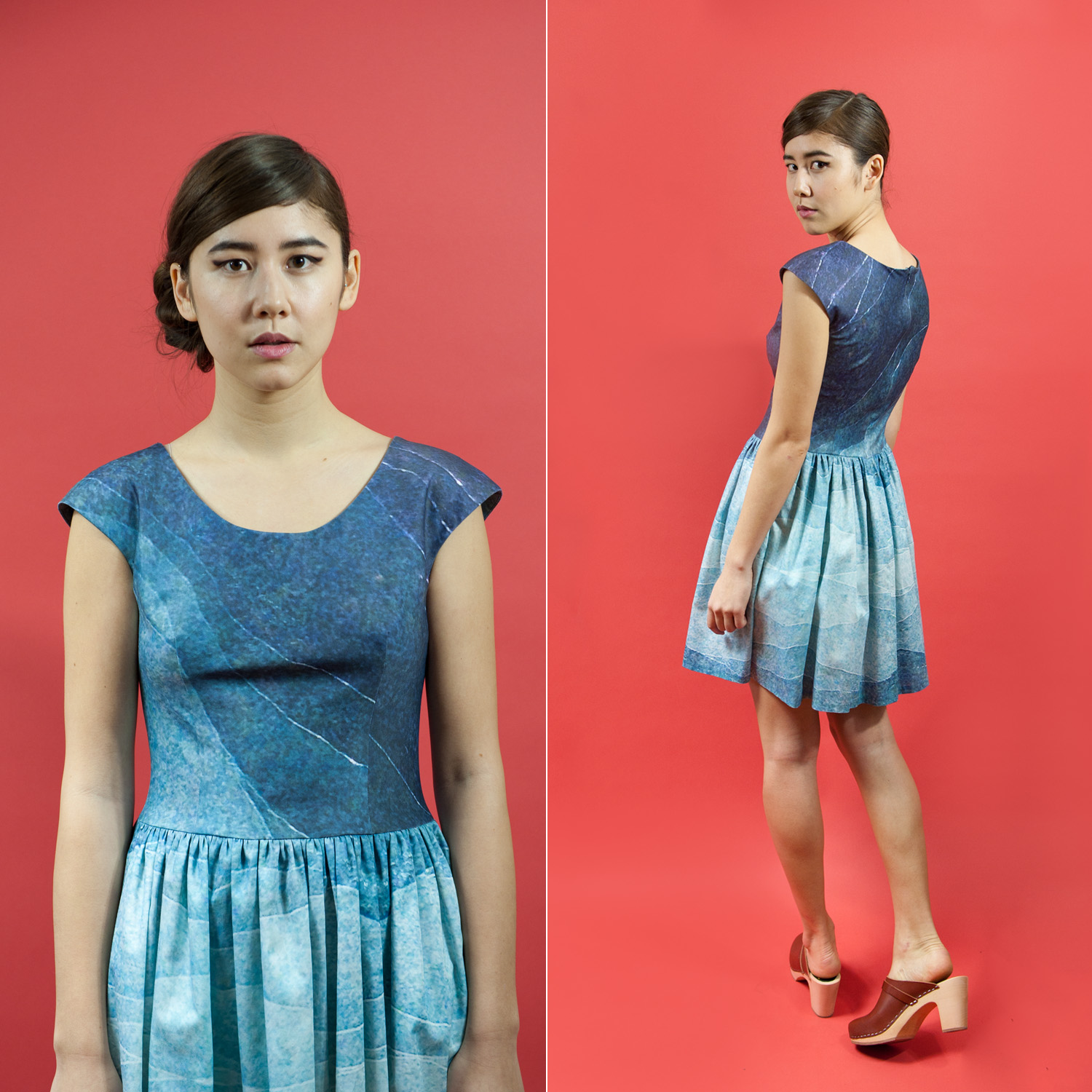 JLD Studio Sale: Blue Gradient Gathered-Waist Dress