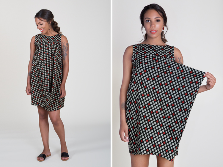 Black, Grey and Red Dotted Draped Cocoon Dress