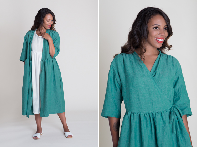 Turquoise Linen Wrap Dress/Coat