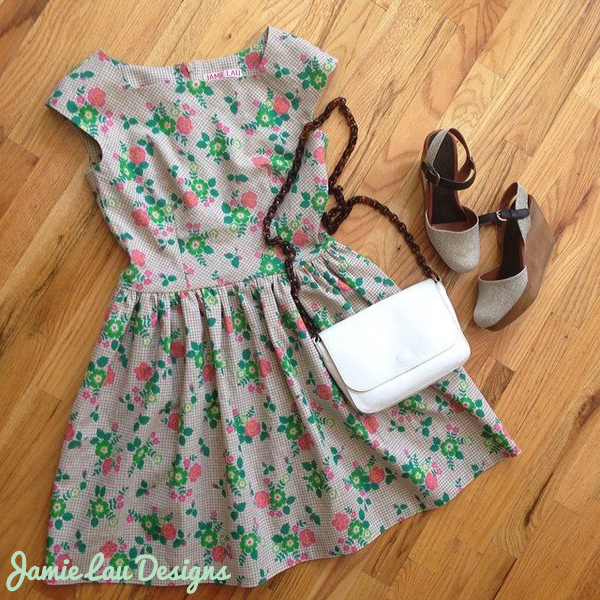 Jamie Lau Designs Spring Floral Linen-Cotton Gathered-Waist Dress Styled
