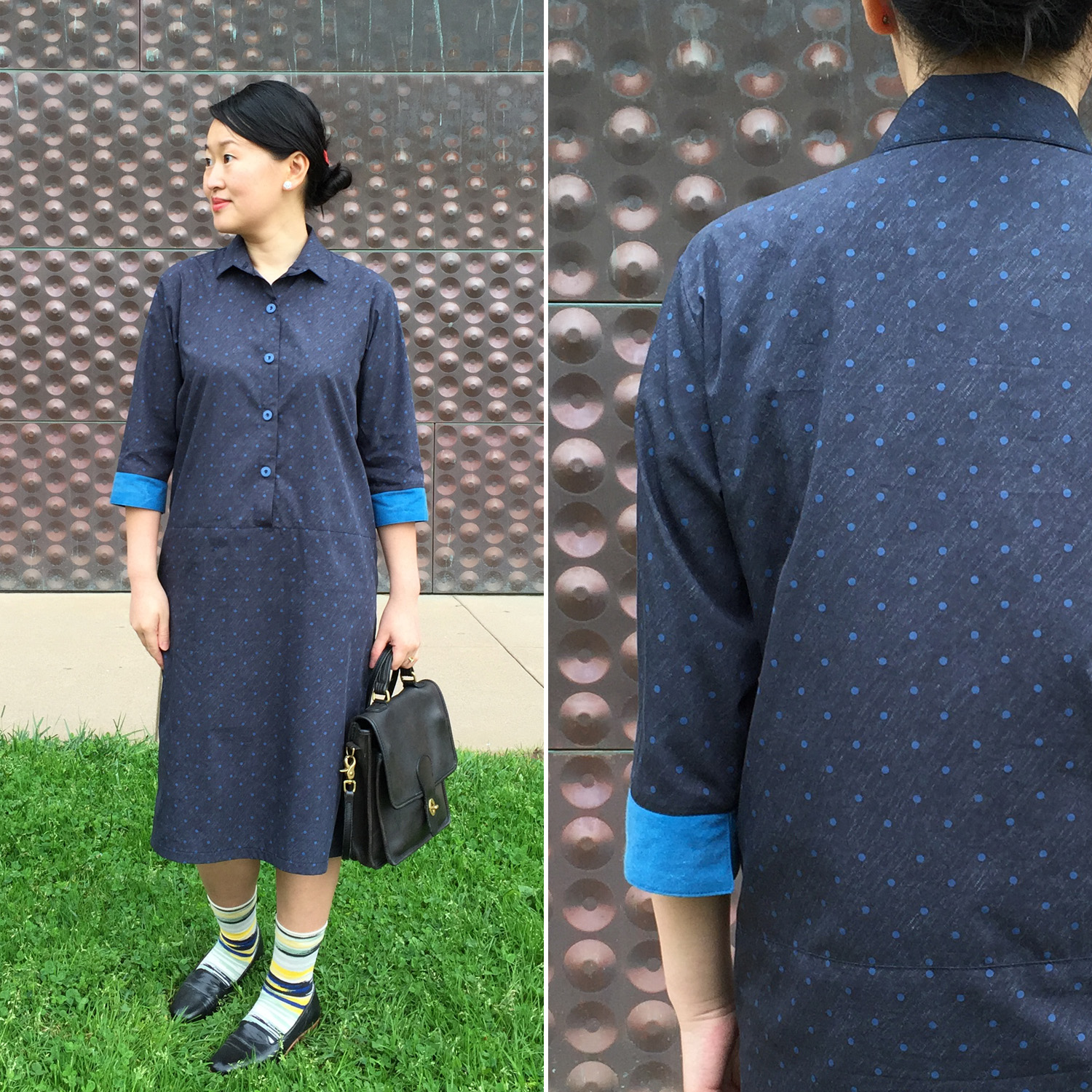 JLD Studio Sale: Colorblock Polka Dot Shirt Dress