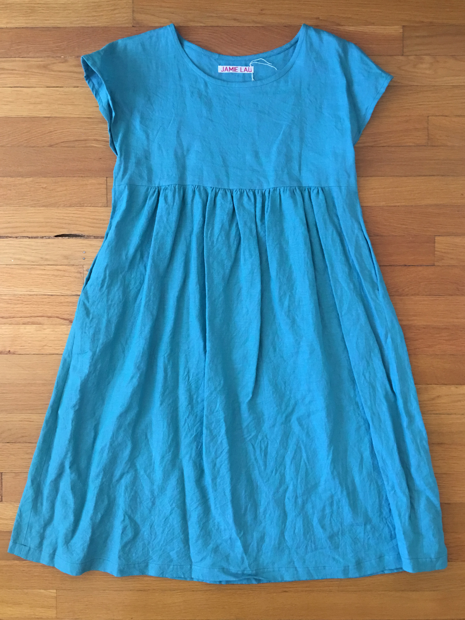 JLD Studio Sale: Turquoise Linen Midi Dress - jamie lau designs