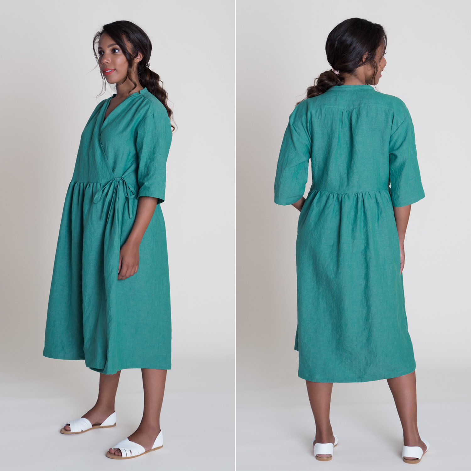 JLD Studio Sale: Turquoise Linen Wrap Dress/Coat 1